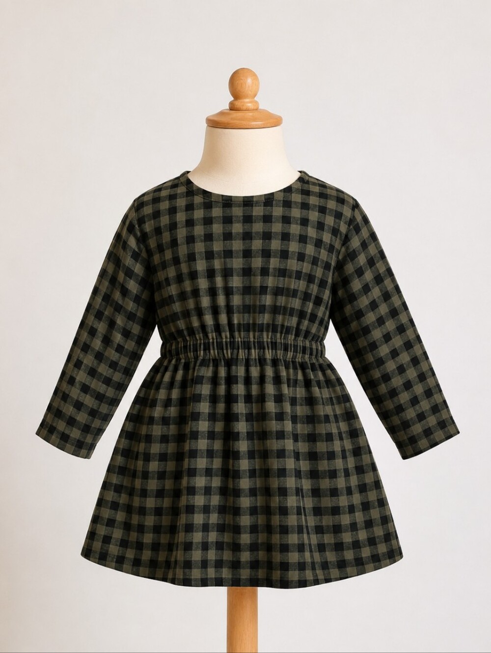Miles the Label Olive Green & Black Gingham Pattern Flannel Dress Size 2T